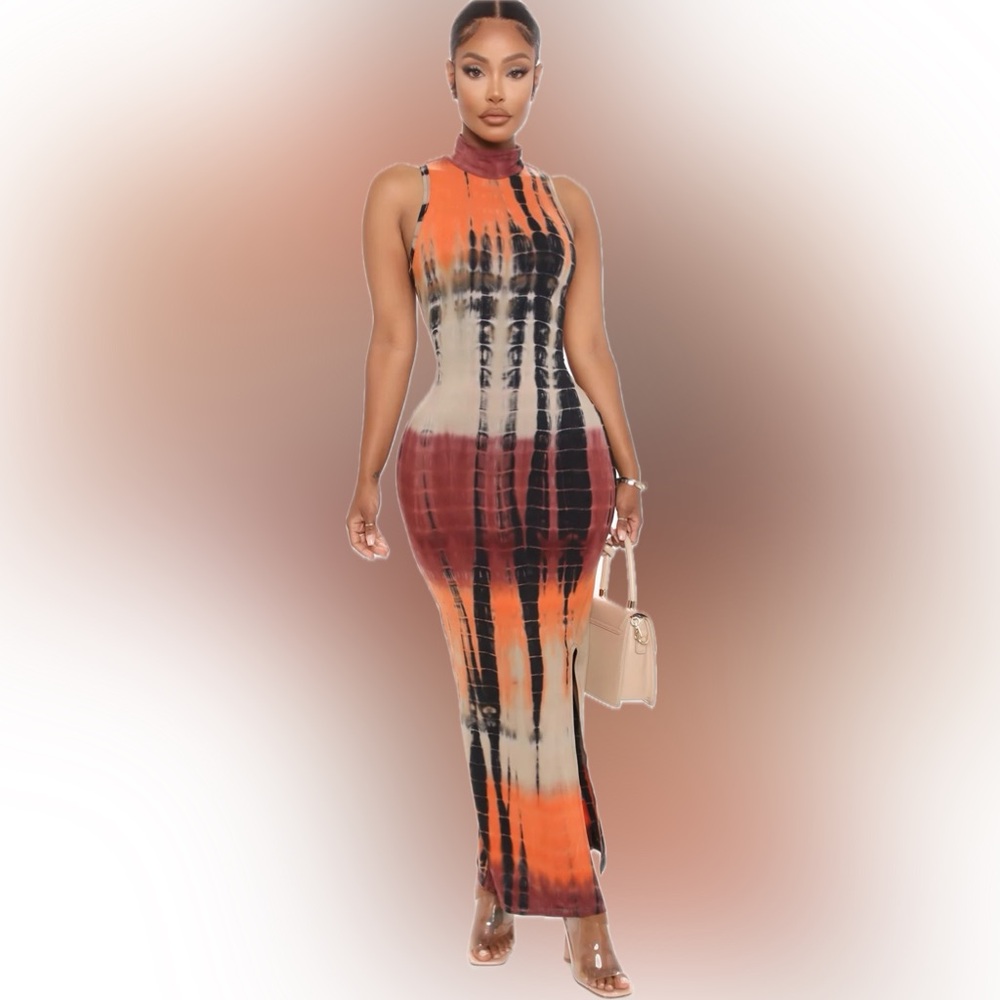 Fashion Nova Orange Brown Bodycon Maxi Dress